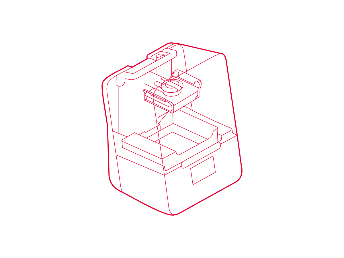 Line drawing of the Formlabs Form 3 SLA 3D Printer.